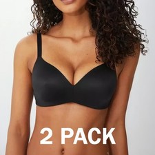 2 PACK - Ex Debenhams Black Comfort Non-Wired Bra Chest 30 - 40 A-E Cup Sizes