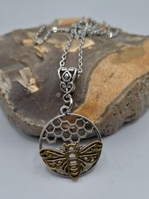 Bee Charm Bumble Bee Cute Silver & Gold Pendant Necklace 18" Chain Gift Wrapped