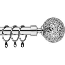 Extendable Curtain Pole 70-210cm, Chrome, Mosaic Ball Finials, Adjustable Rod