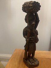 Hand-Carved African Tribal Warrior Statue – Vintage Wood Sculpture – 28cm