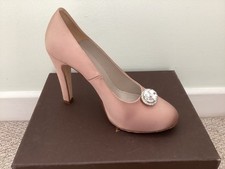 Shelight Nude Satin Platform Swarovski Crystal Shoes -Made In Italy Size 39 -5-5