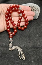 33 bead carnelian & steel Prayer Beads Tesbih Islamic Tisbah