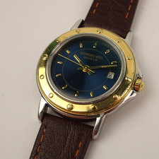 Raymond Weil Tango 5360 Watch Ladies 2 Tone Blue Dial Brown Leather Strap