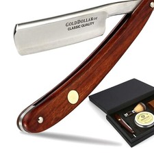 All-in-One Straight Razor Package - Premium Wooden Handle, Strop & Shaving Brush