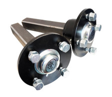TRAILER STUB AXLES WITH 100MM PCD HUBS, SPP, HEAVY DUTY, WELD ON STYLE, DOLLY