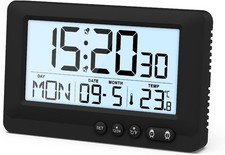 OQIMAX Travel Alarm Clock, Portable LCD Alarm Clock Display Time, Calendar, Wee