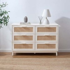Dusk Isla Matte Cream & Rattan 6 Drawer Chest of Drawers RRP £219