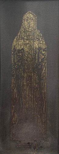 Brass rubbing picture lady - lady, in