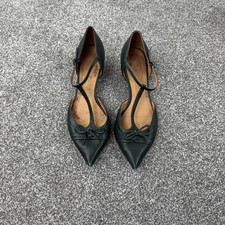 Y2K vintage genuine leather kitten heels pointed toe bow strappy dark green