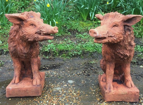 Pair wild boar statues - wild,