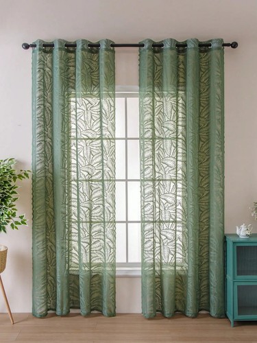 Leaf print voile curtains pair - voile,