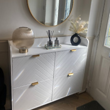 Narrow Shoe Storage Cabinet Rack 4 Flip Drawers 16 Pairs of Shoes Console Table