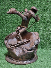 Vintage Handcrafted Metal Abstract Art Skier Sculpture Signed 24 Cm Tall