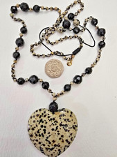 LOLA ROSE LONG DALMATION JASPER & AGATE GEMSTONE HEART NECKLACE  26" + NWOT