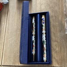Vintage Schmidt Pair Fountain & Ballpoint Cloisonné Pens In Original Box