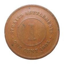 1903 Straits Settlements 1 Cent Edward VII Bronze Coin British Malaysia Z3359