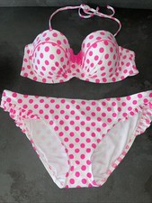 Ladies Pink & White Spot Floozie Frost French Bikini 14 Bottoms 34C Top New