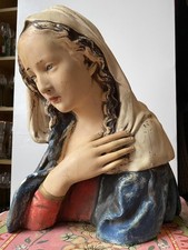 Huge Antique vintage Plaster Handpainted Buste Madonna Virgin Mary Statue Figure