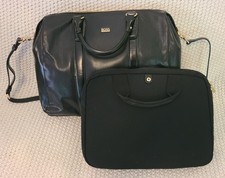 Hugo Boss Black Leather Weekender Travel Bag 50228567 W/ Removable Laptop Sleeve