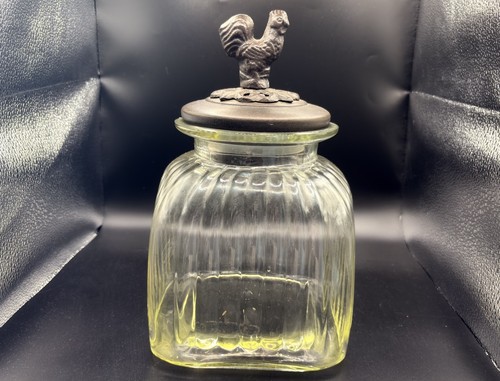 Rooster ribbed glass jar - rooster,