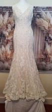 Elegant Lace Wedding Dress Size 10 Ivory Silver Beaded Mermaid Fit & Flare Gown