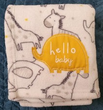 B&M Hello Baby yellow elephant Fleece Blanket zebra giraffe grey white pram Used