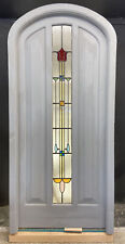 1 STAINED GLASS FRONT DOOR WOODEN RECLAIMED OLD ANTIQUE LEAD ARCHED WOOD FRAME