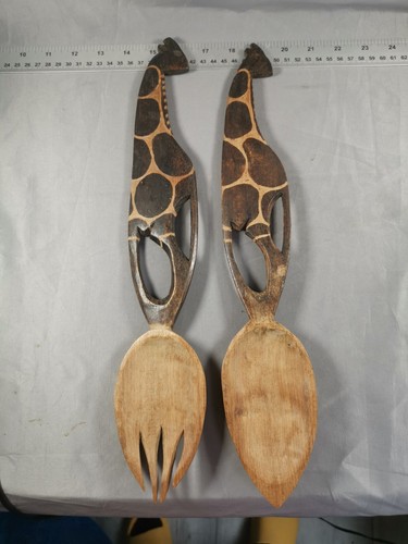 Giraffe wooden spoon fork - wooden,