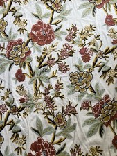 Crewel Embroidery On Linen Fabric Floral by the Yard 50” Wide