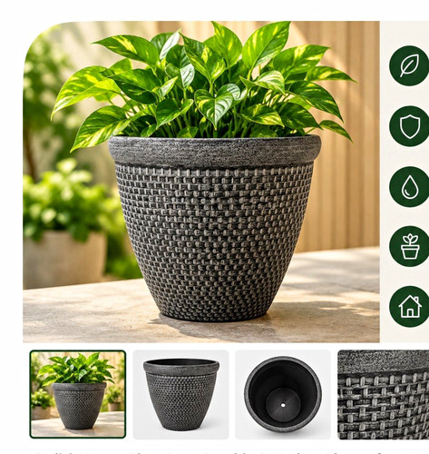 Grey woven plastic round - woven,