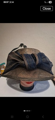 Gold navy straw wide - straw,