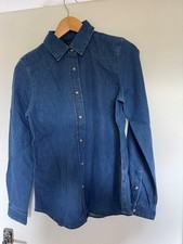 Massimo Dutti Denim Shirt Women's Mid Blue brand new medium pearl stud buttons