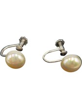 Vintage Screw Back Pearl Earrings Sterling Silver T2650 JSJ207