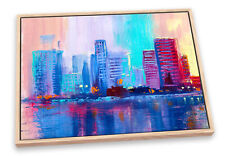 City Skyline Buildings Repro CANVAS FLOATER FRAME Wall Art Print Picture