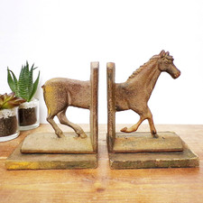 Antique Horse Bookends Book Ends Cast Iron Vintage Equestrian Decor Missing Tail