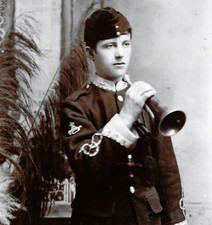 Military Cabinet Card Photo British Soldier Bugle Horn Burry Port Wales Studio