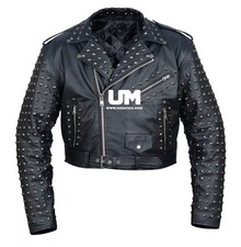 Men’s Studded Black Brando Biker Leather Jacket Punk Rock Motorcycle Style