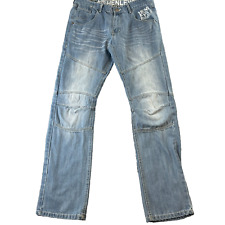 Vintage Henley Jeans 34 32 * Whiskers Light Wash Blue Double Knee Streetwear Y2K