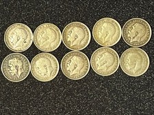 .925 Sterling Silver Threepences X 10. Pre 1920