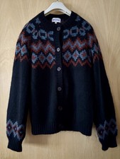 BRORA BLACK FAIRISLE STYLE ALPACA MIX KNIT CARDIGAN SIZE 12 14 ARTY BOHO