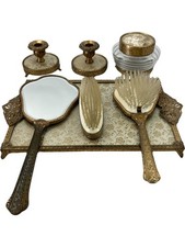 Vintage Regent of London Vanity Set Mirror Brush Tray Candle Holders & Glass Jar