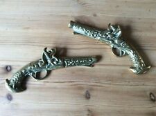 Antique  Ornamental  Brass  Flintlock  Pistols Wall Hanging 