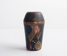Contemporary Brass & Enamel Cloisonné Box with Abstract Decoration, Signed SH/HS