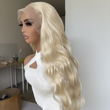 Long Wavy Frontal Lace Wigs Heat Resistant Synthetic Hair Soft Platinum blonde
