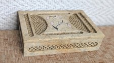 Soapstone Vintage flower Inlay lattice detail Trinket Jewellery Box