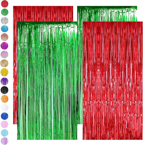 Red green tinsel curtain - red,