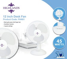 12 Inch Desk Fan Portable Worktop Table Fan 3 Speed Oscillating Air Cooling Fan