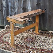 Antique Salvaged Beech Carpenters Work Bench With Vice Kitchen Island Table Desk