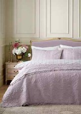 Catherine Lansfield Bridgerton Silhouette Lace Lilac Luxury Bedspread Throw Quil