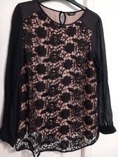 b70 ladies M And CO Black Flesh  top size 12 Next Sheer Sleeves